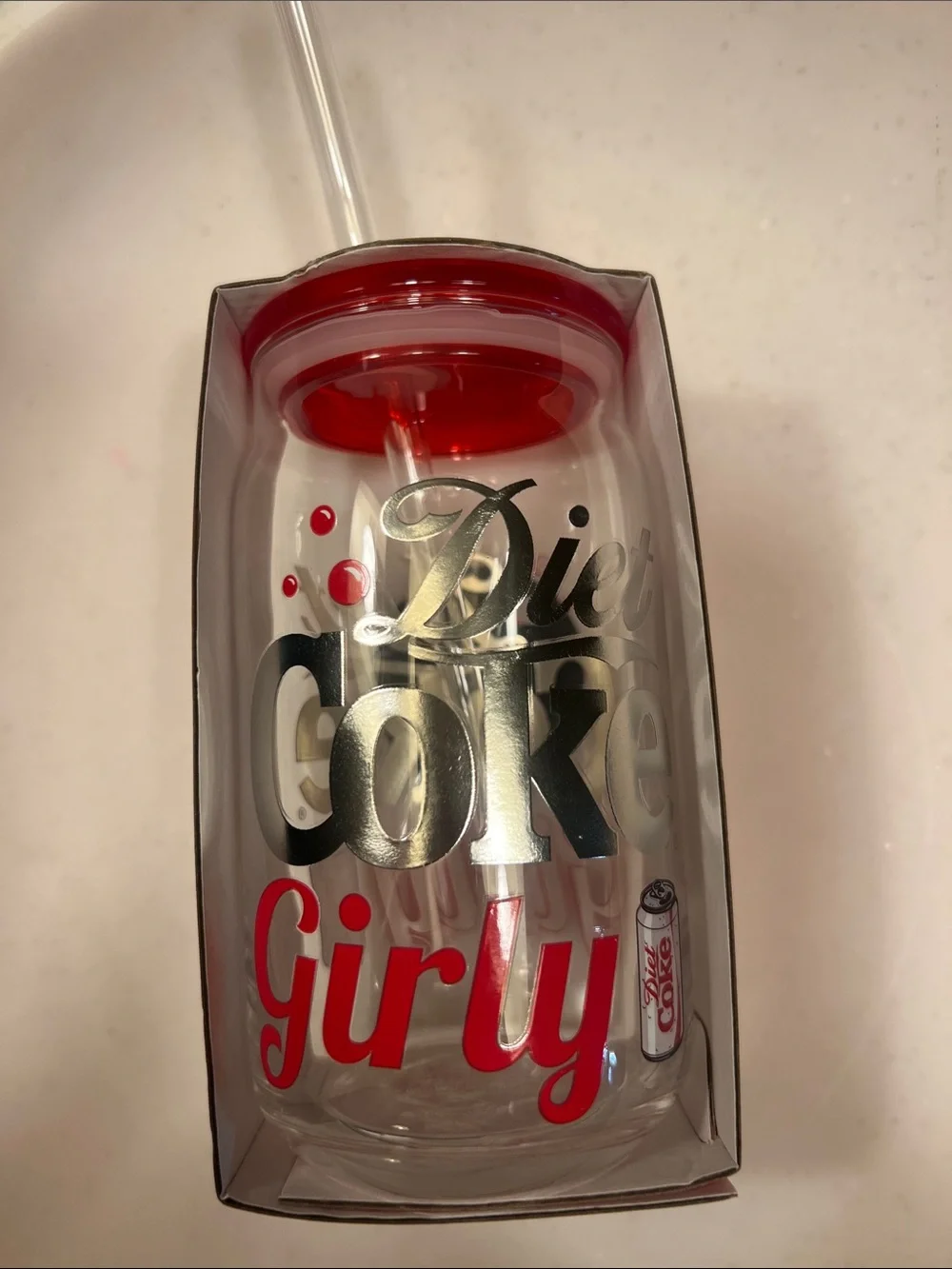 Coca Cola Clear Tumbler with Red Lid and Silver Logo